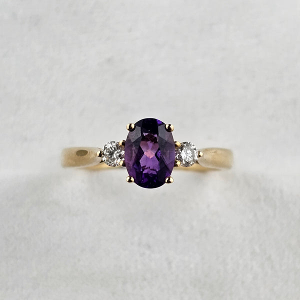 Oval Amethyst and Diamond Trilogy Ring