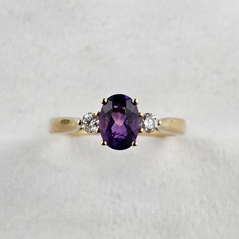 Oval Amethyst and Diamond Trilogy Ring
