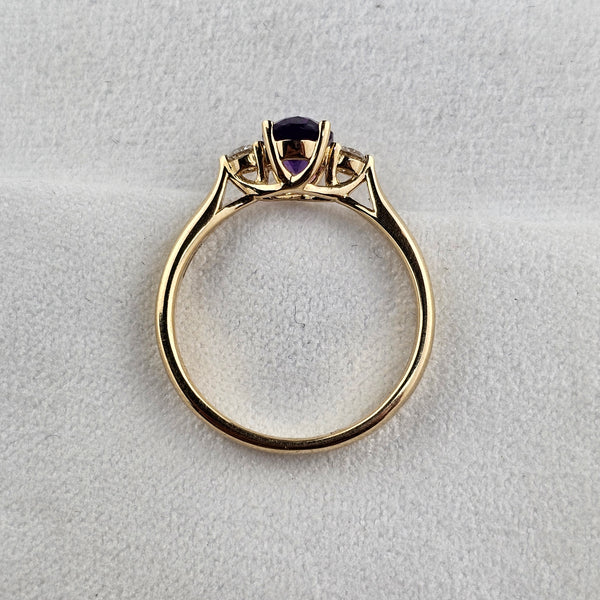 Oval Amethyst and Diamond Trilogy Ring