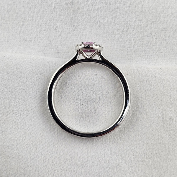 Round Cut Pink Sapphire and Diamond Halo Ring