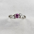 Pink Sapphire and Diamond Cluster Wave Ring