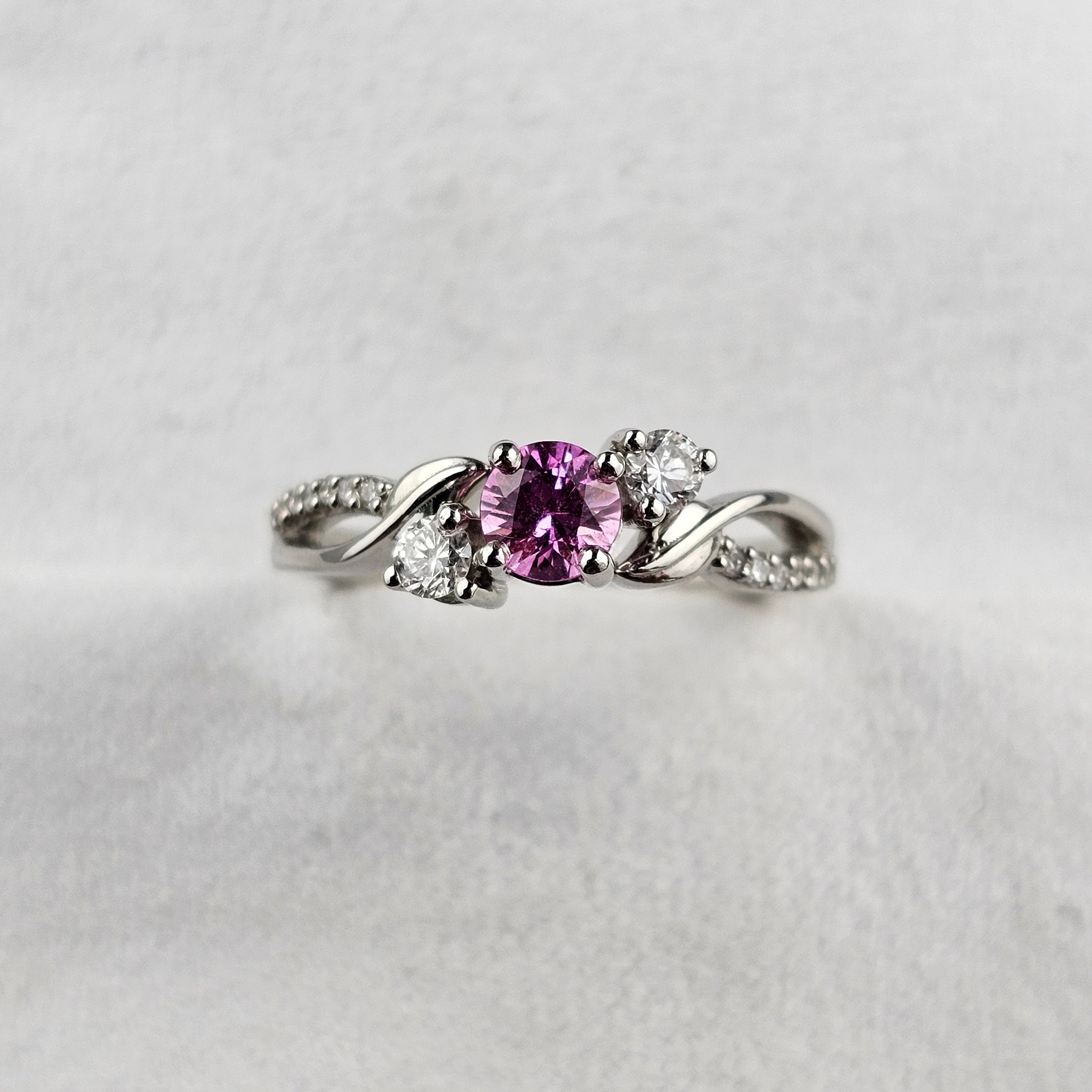 Pink Sapphire and Diamond Cluster Wave Ring