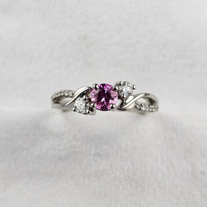 Pink Sapphire and Diamond Cluster Wave Ring
