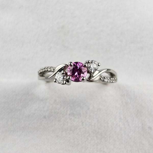 Pink Sapphire and Diamond Cluster Wave Ring