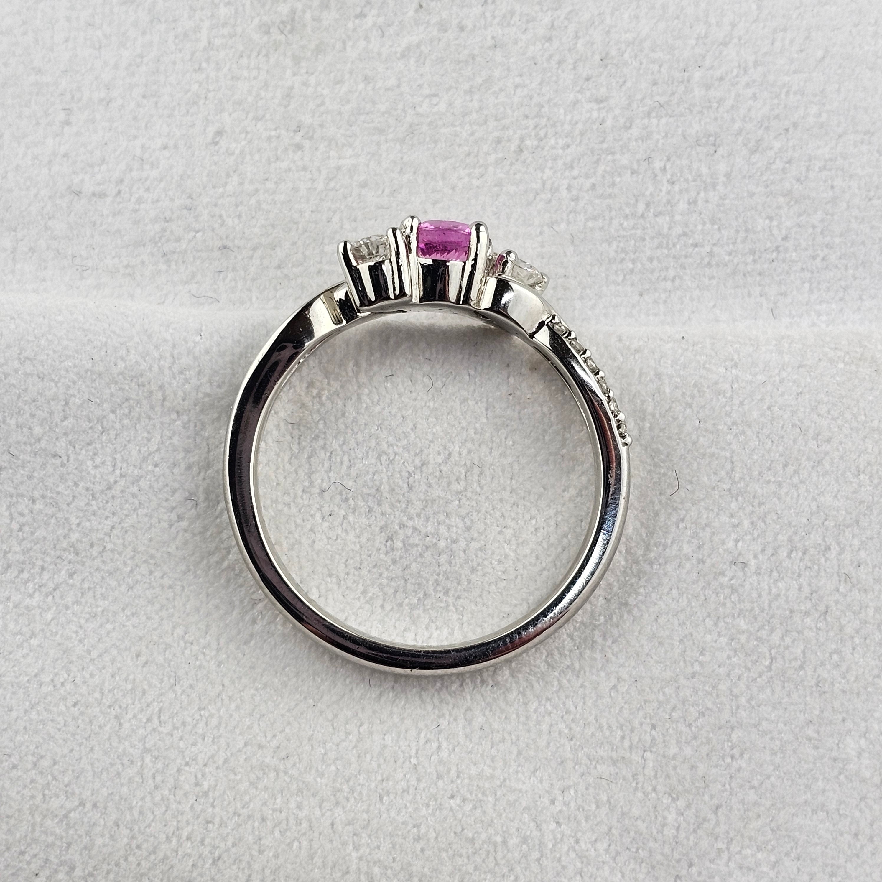 Pink Sapphire and Diamond Cluster Wave Ring