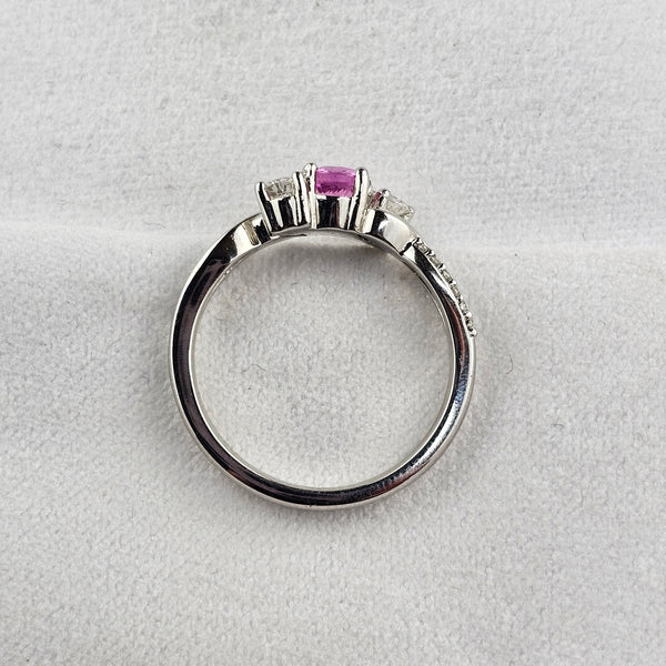 Pink Sapphire and Diamond Cluster Wave Ring
