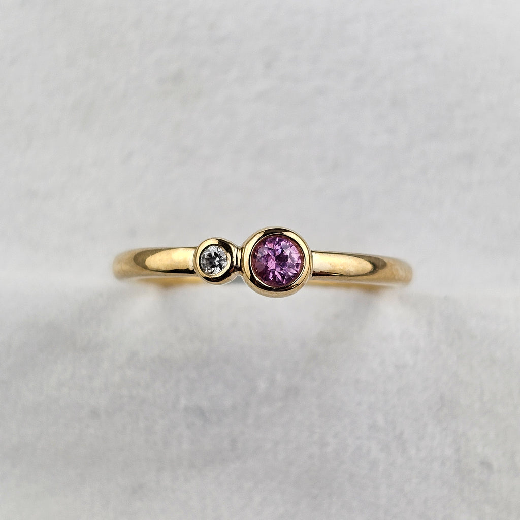Round Cut Pink Sapphire and Diamond Ring