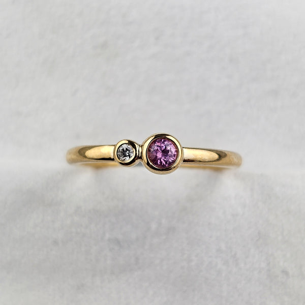 Round Cut Pink Sapphire and Diamond Ring