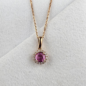 Round Pink Sapphire Halo Pendant