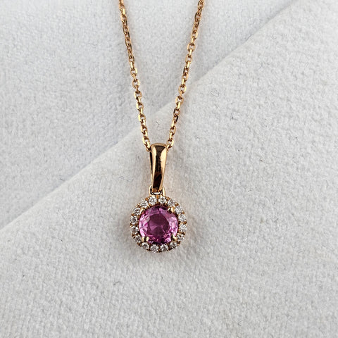 Round Pink Sapphire Halo Pendant