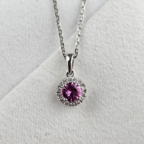 Pink Sapphire Halo Pendant