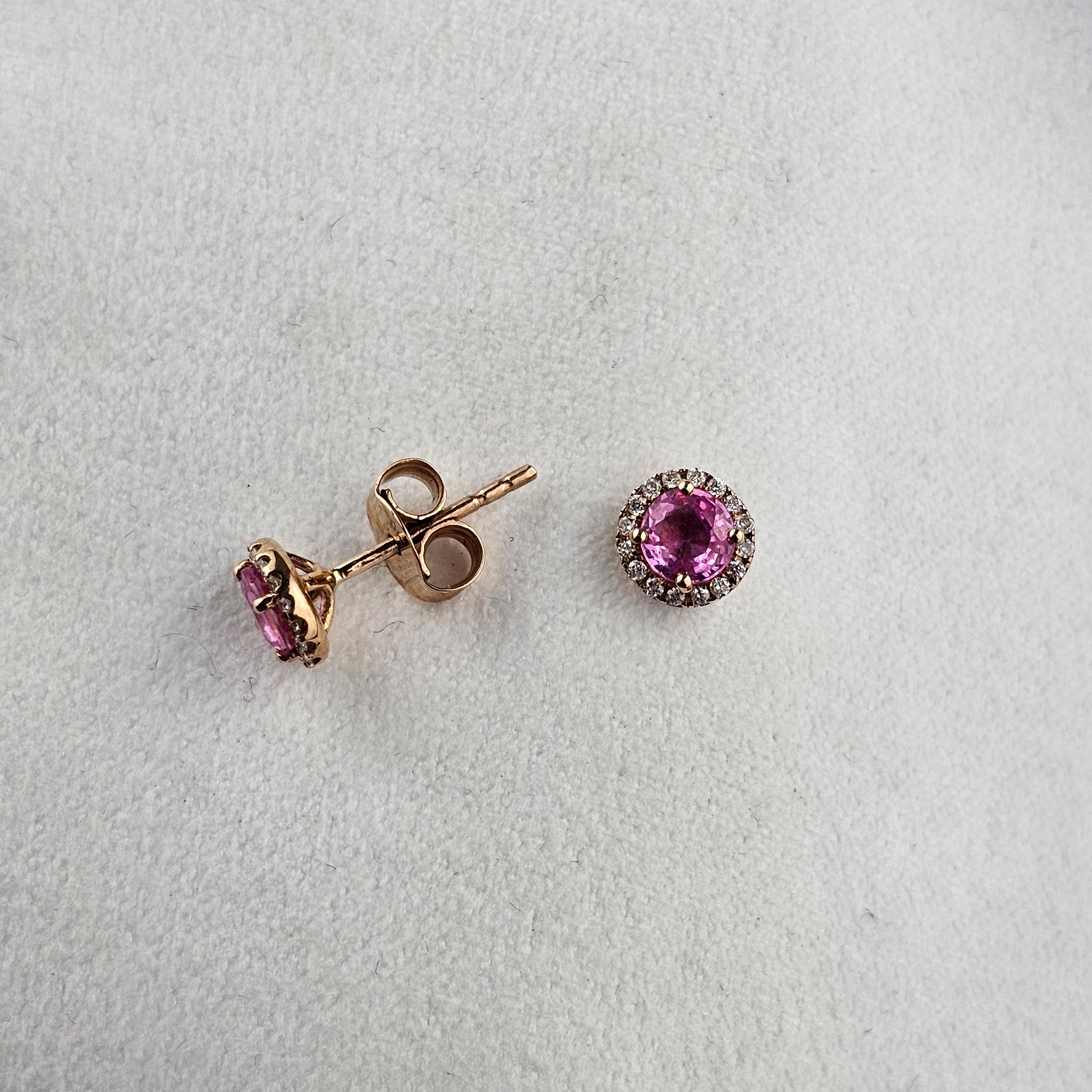 Round Pink Sapphire Halo Stud Earrings