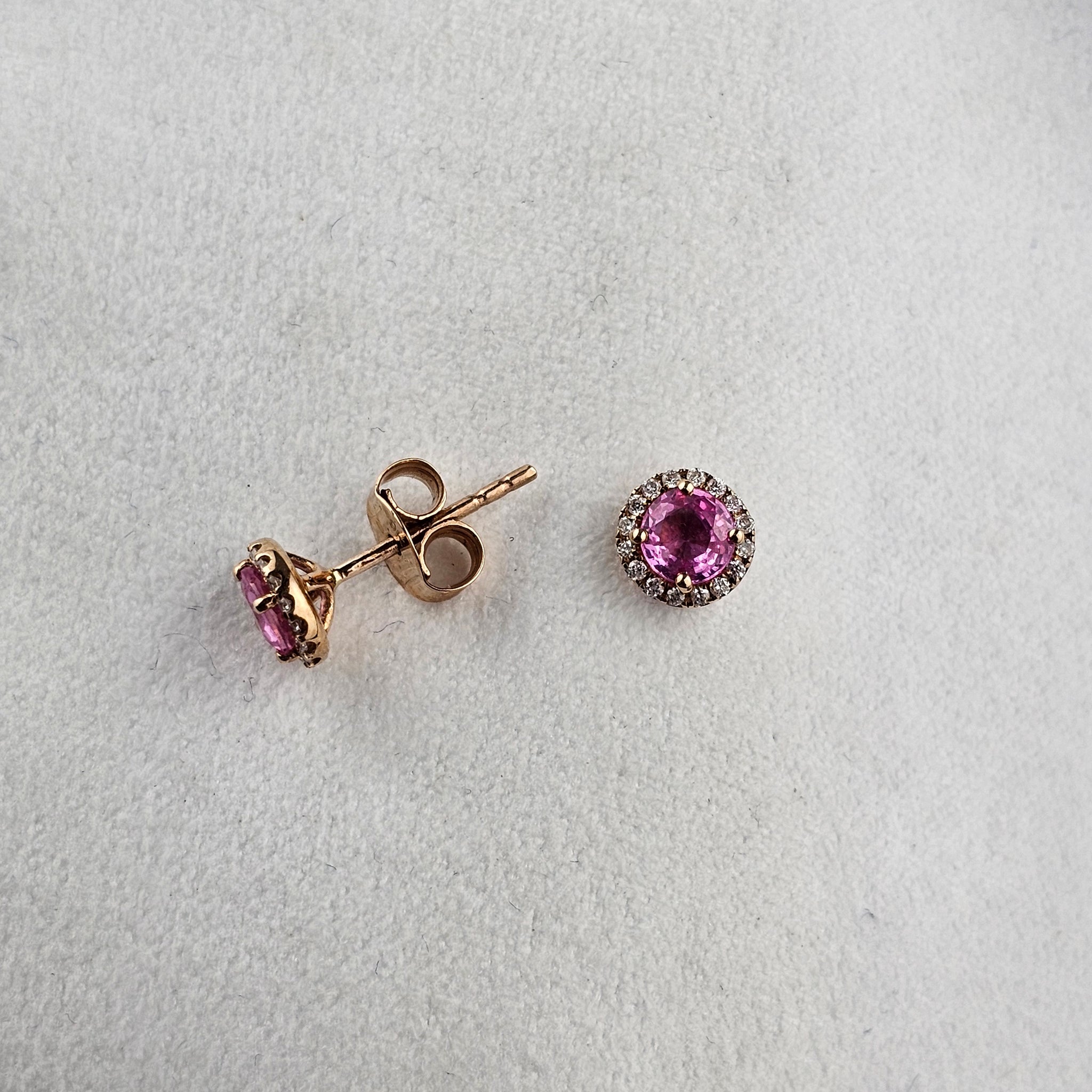 Round Pink Sapphire Halo Stud Earrings