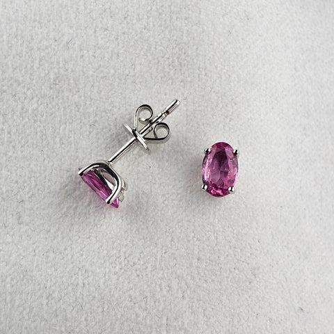 Oval Claw Set Pink Sapphire Earrings