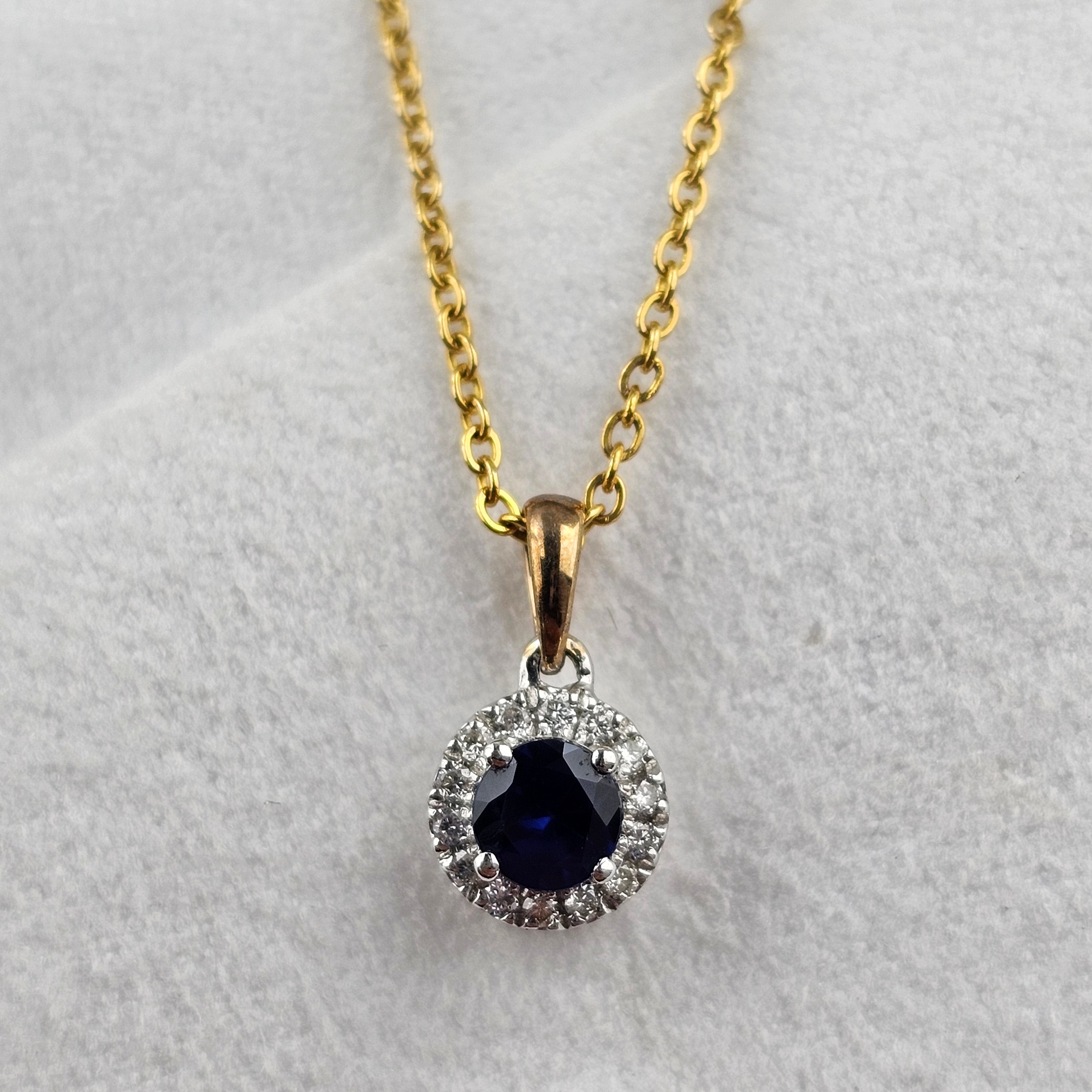 Sapphire and Diamond Round Halo Pendant