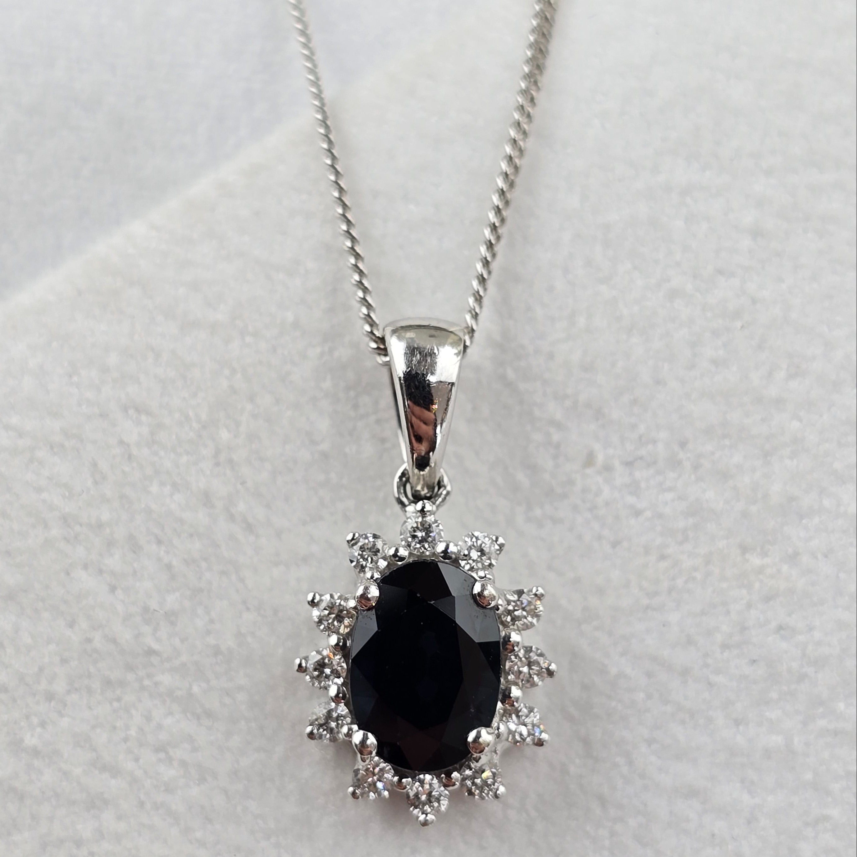Oval Sapphire and Diamond Cluster Pendant