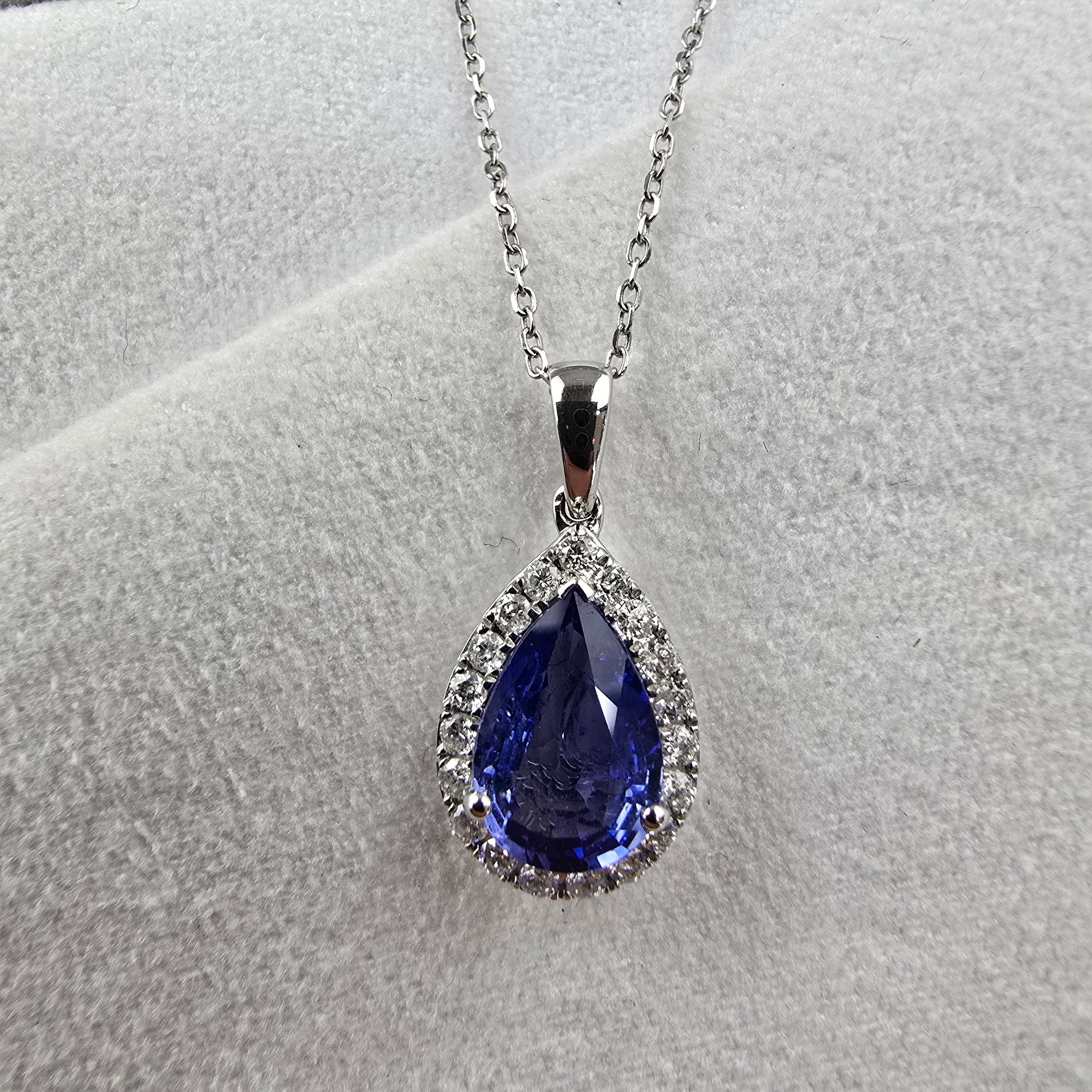 Pear Cut Sapphire and Diamond Halo Pendant