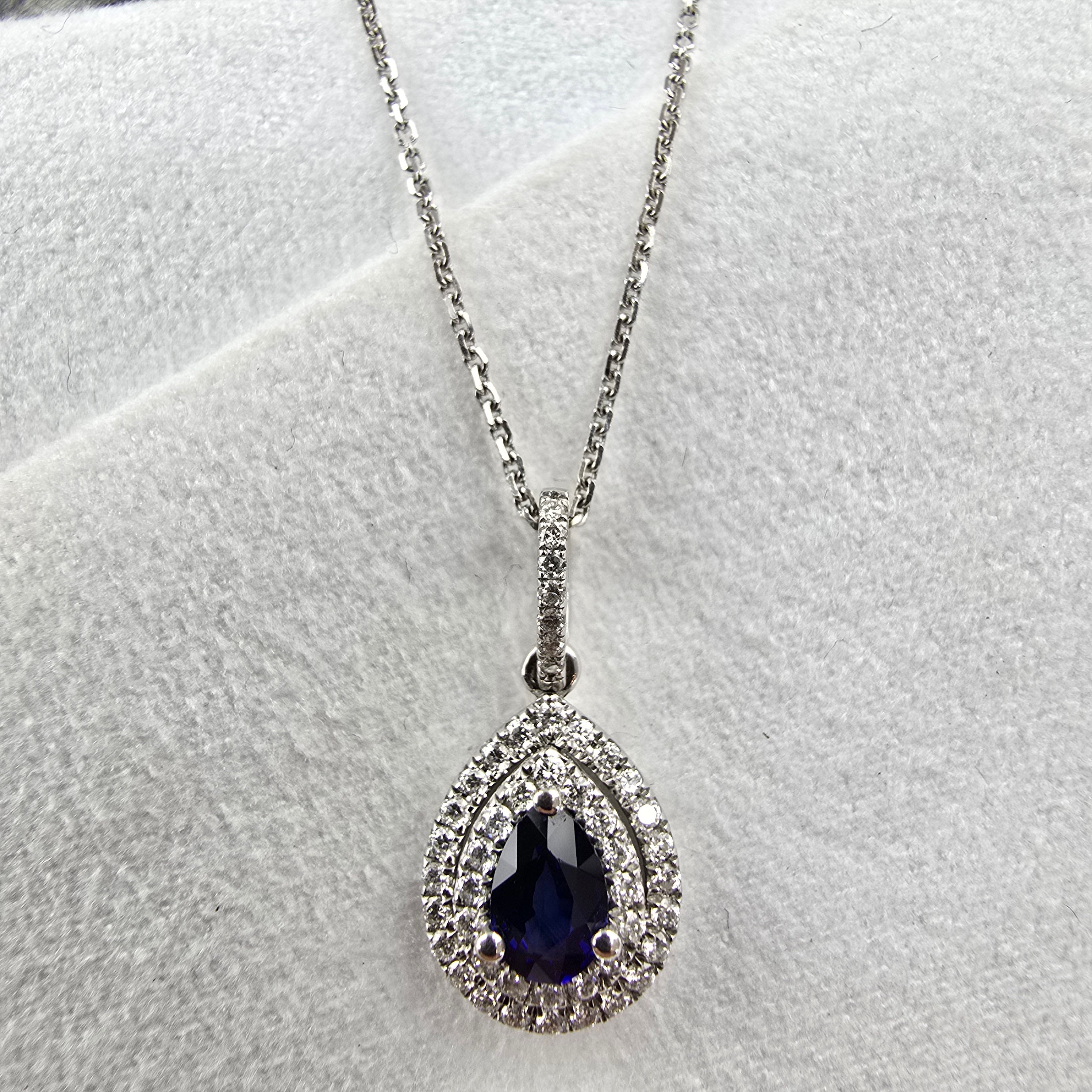 Pear Cut Sapphire and Diamond Double Halo Pendant