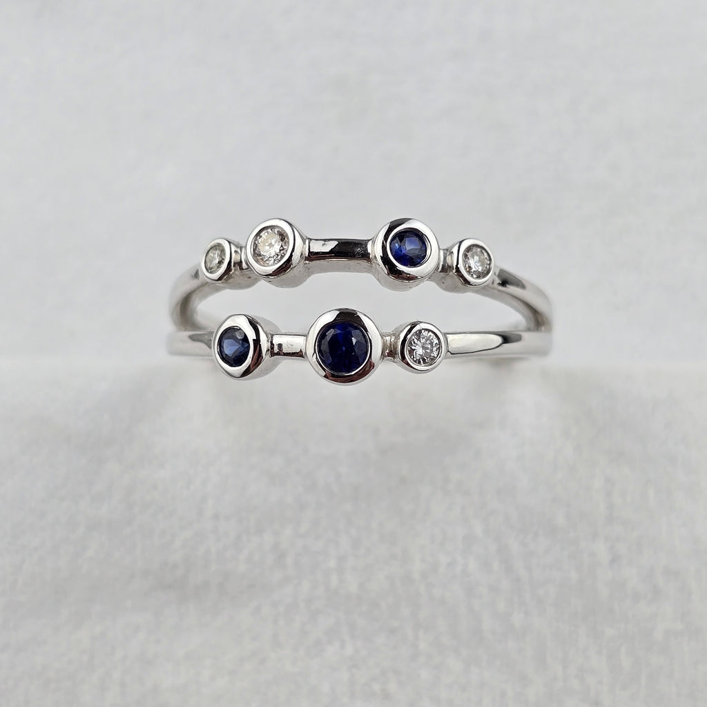 Two Row Sapphire and Diamond Bubble Ring