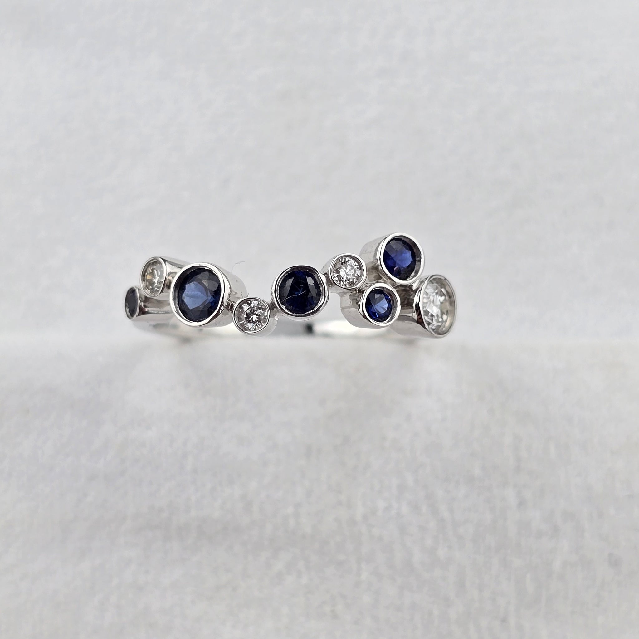 Staggered Sapphire and Diamond Rubover Set Ring