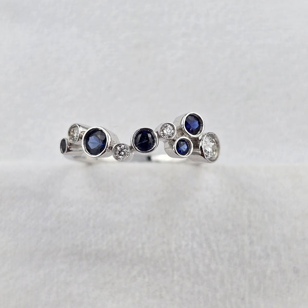 Staggered Sapphire and Diamond Rubover Set Ring