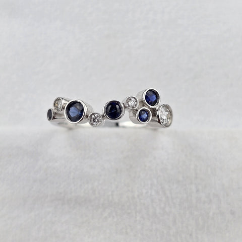 Staggered Sapphire and Diamond Rubover Set Ring