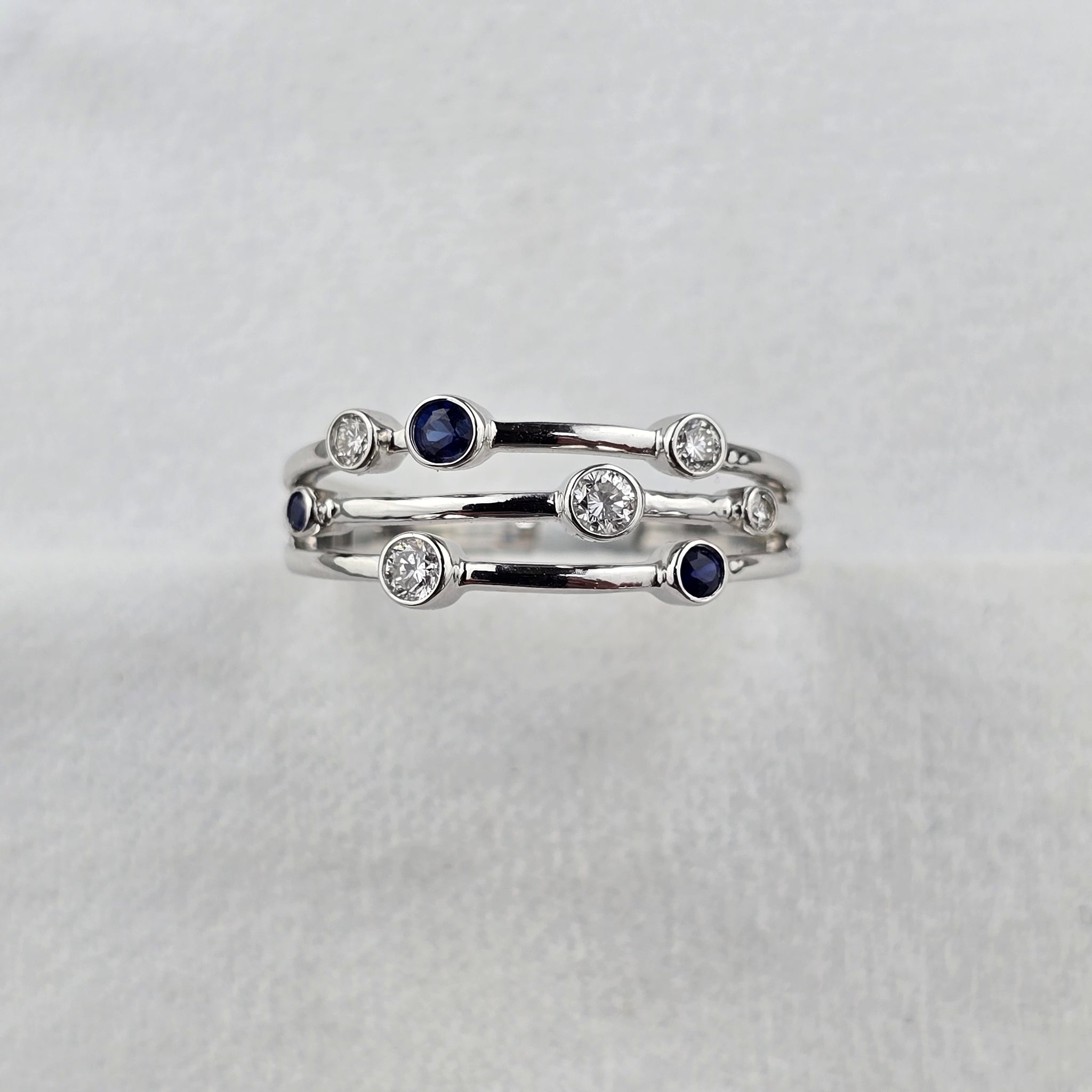 Triple Row Sapphire and Diamond Bubble Ring