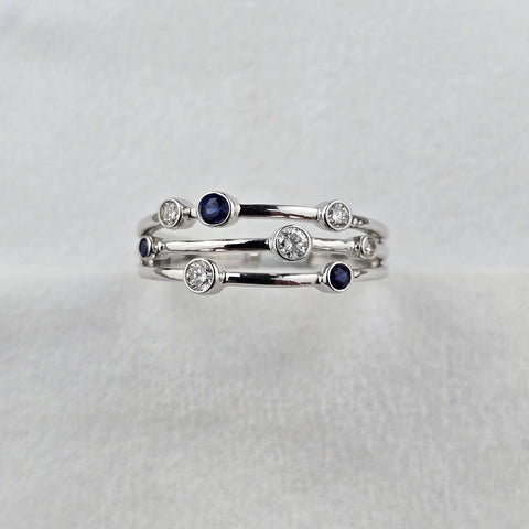 Triple Row Sapphire and Diamond Bubble Ring