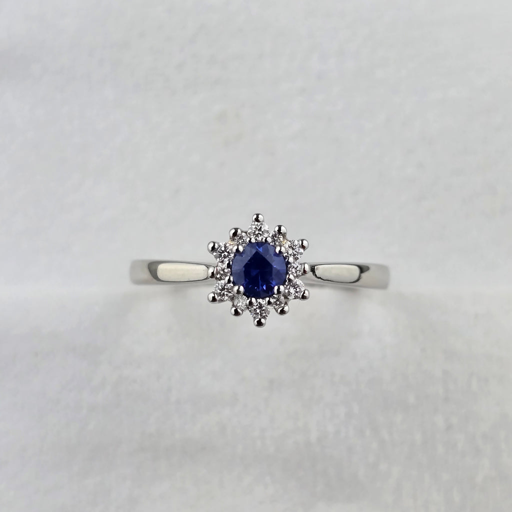 Sapphire and Diamond Cluster Ring