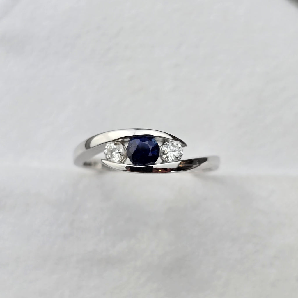Open Shank Three Stone Sapphire and Diamond Ring