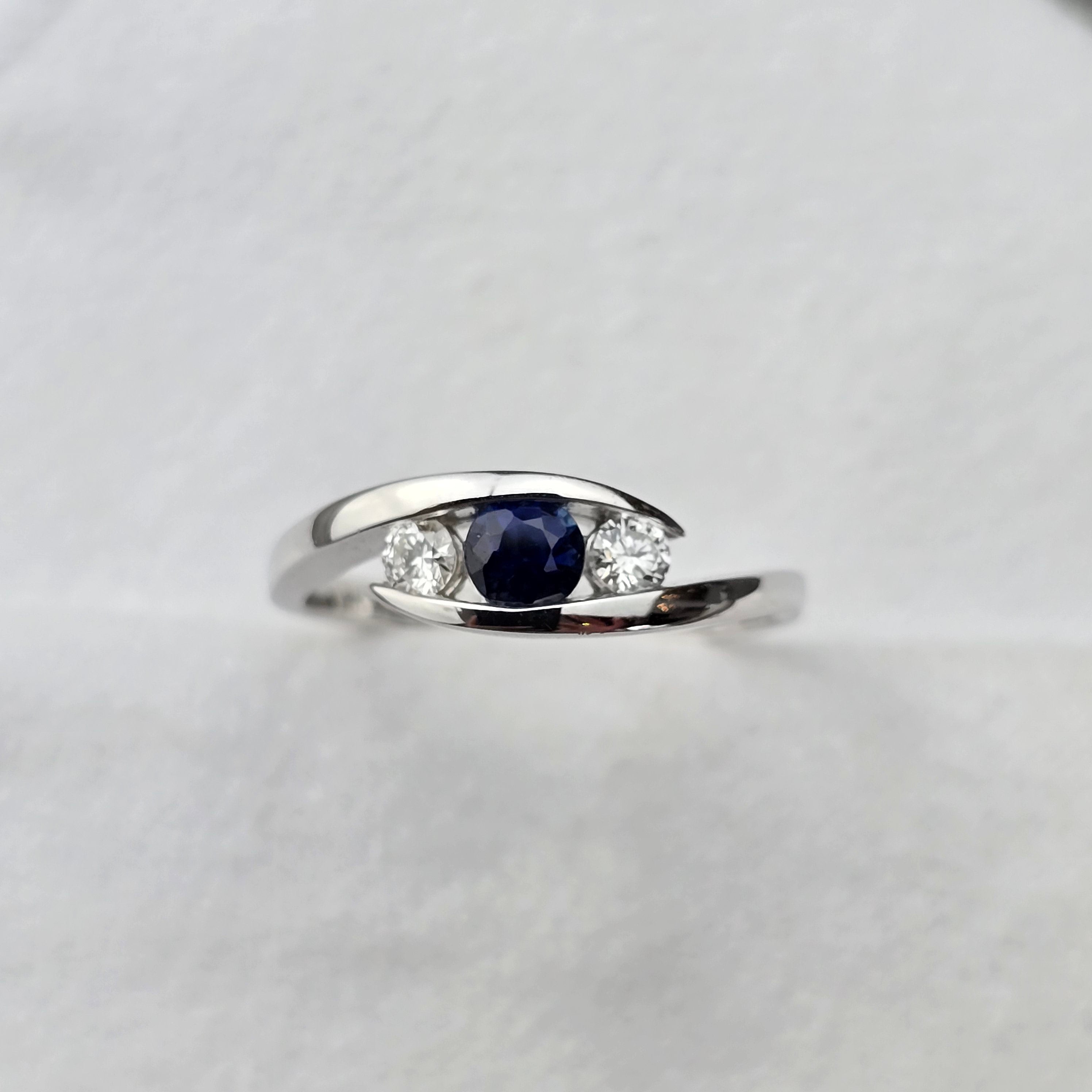 Open Shank Three Stone Sapphire and Diamond Ring
