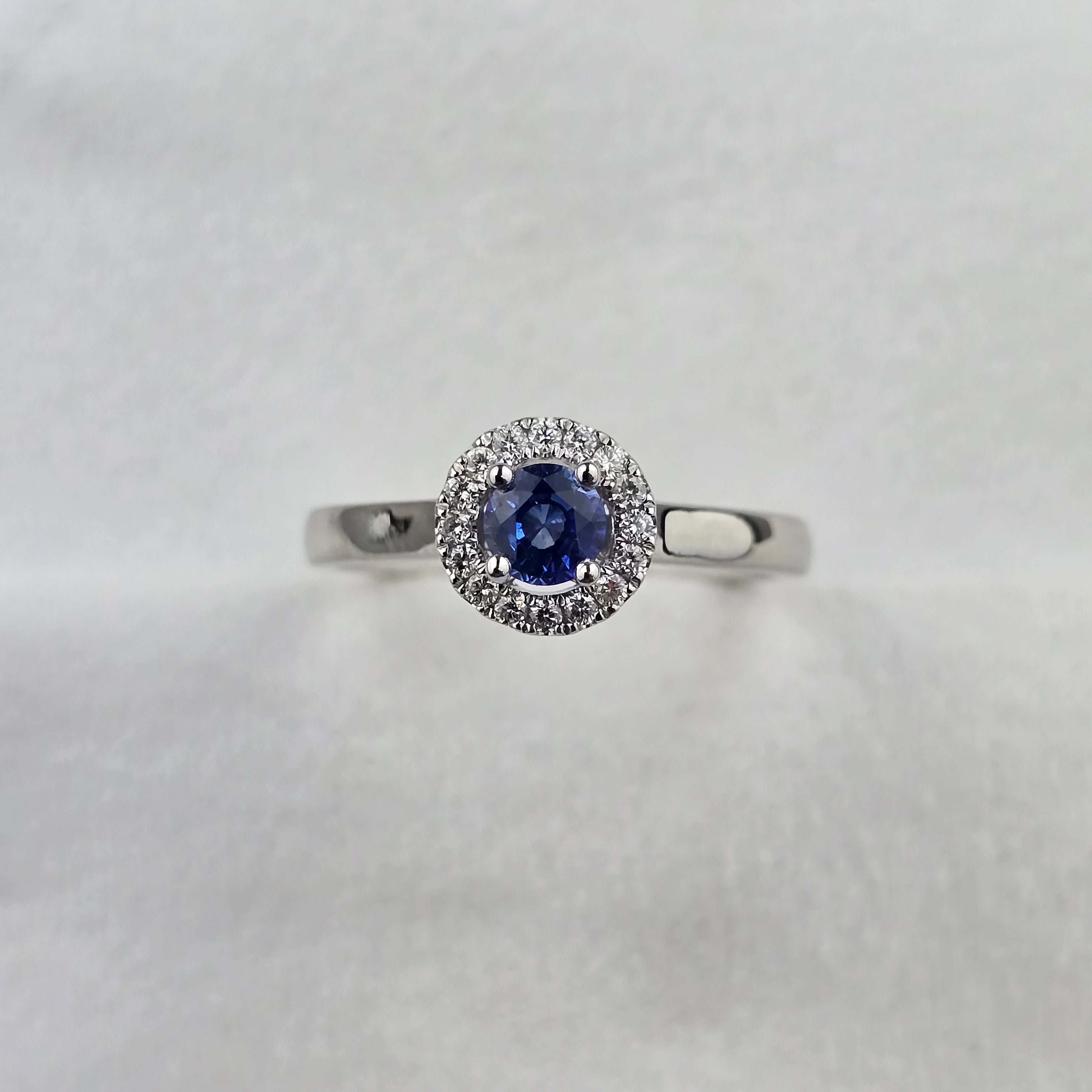 Round Blue Sapphire Halo Ring