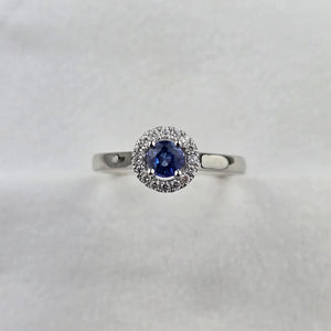 Round Blue Sapphire Halo Ring