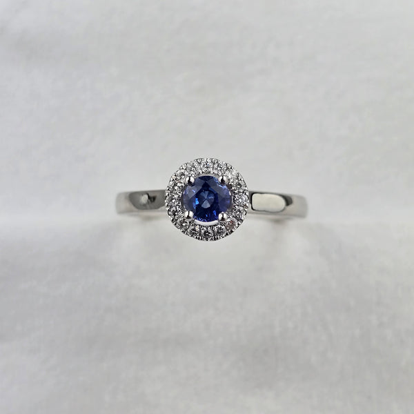 Round Blue Sapphire Halo Ring