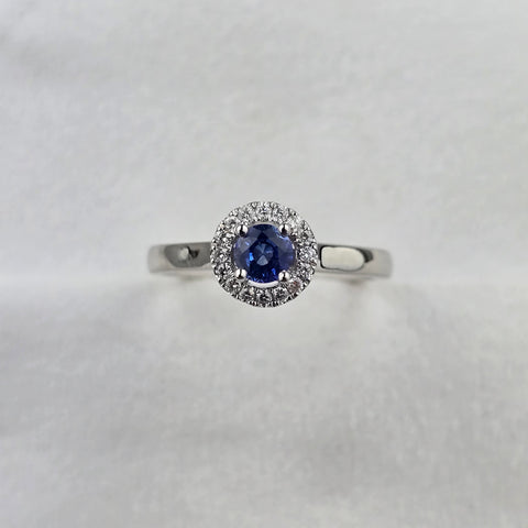 Round Blue Sapphire Halo Ring