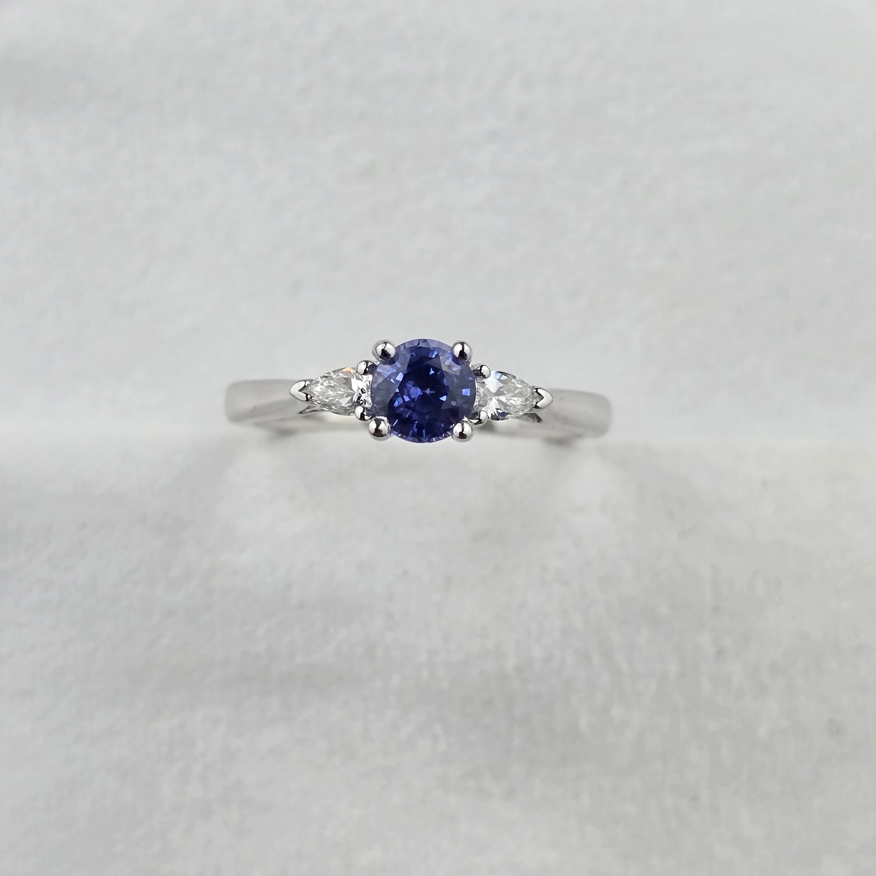 Round Sapphire and Diamond Trilogy Ring