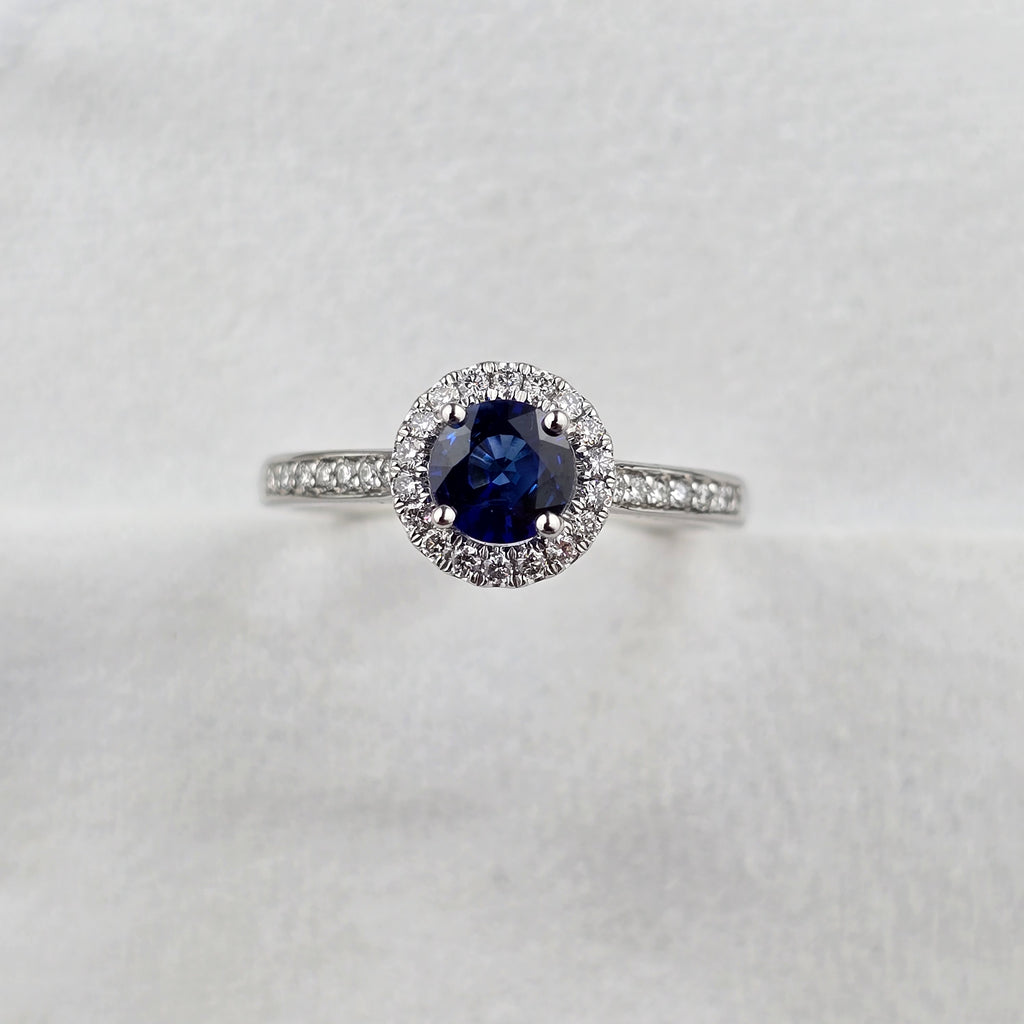 Blue Sapphire Halo Ring