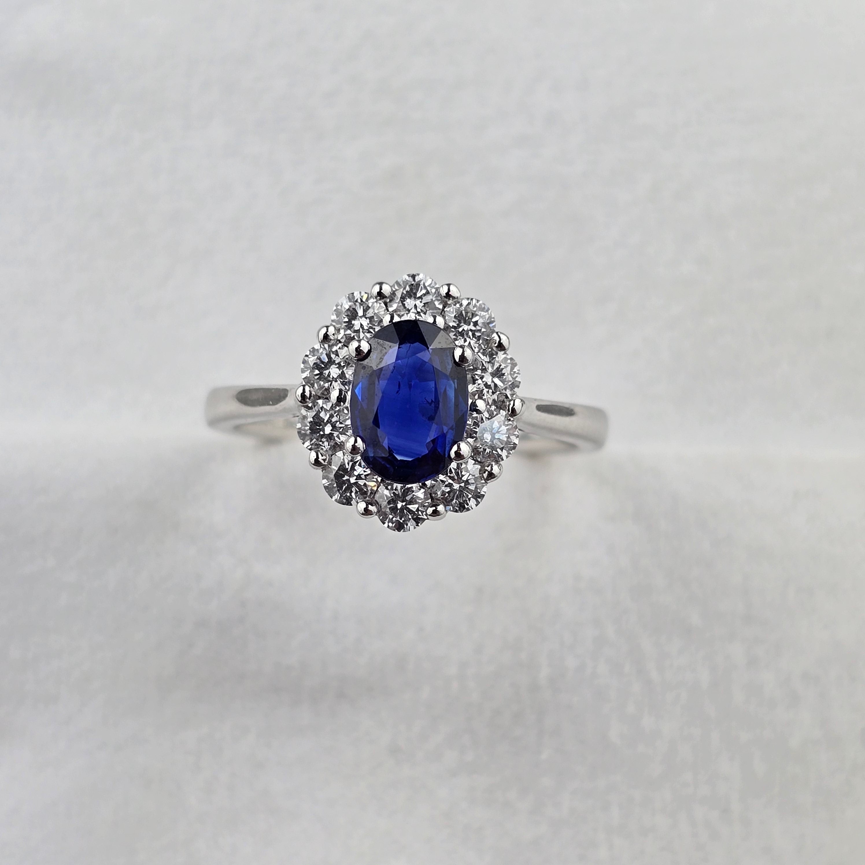 Oval Sapphire and Diamond Cluster Ring