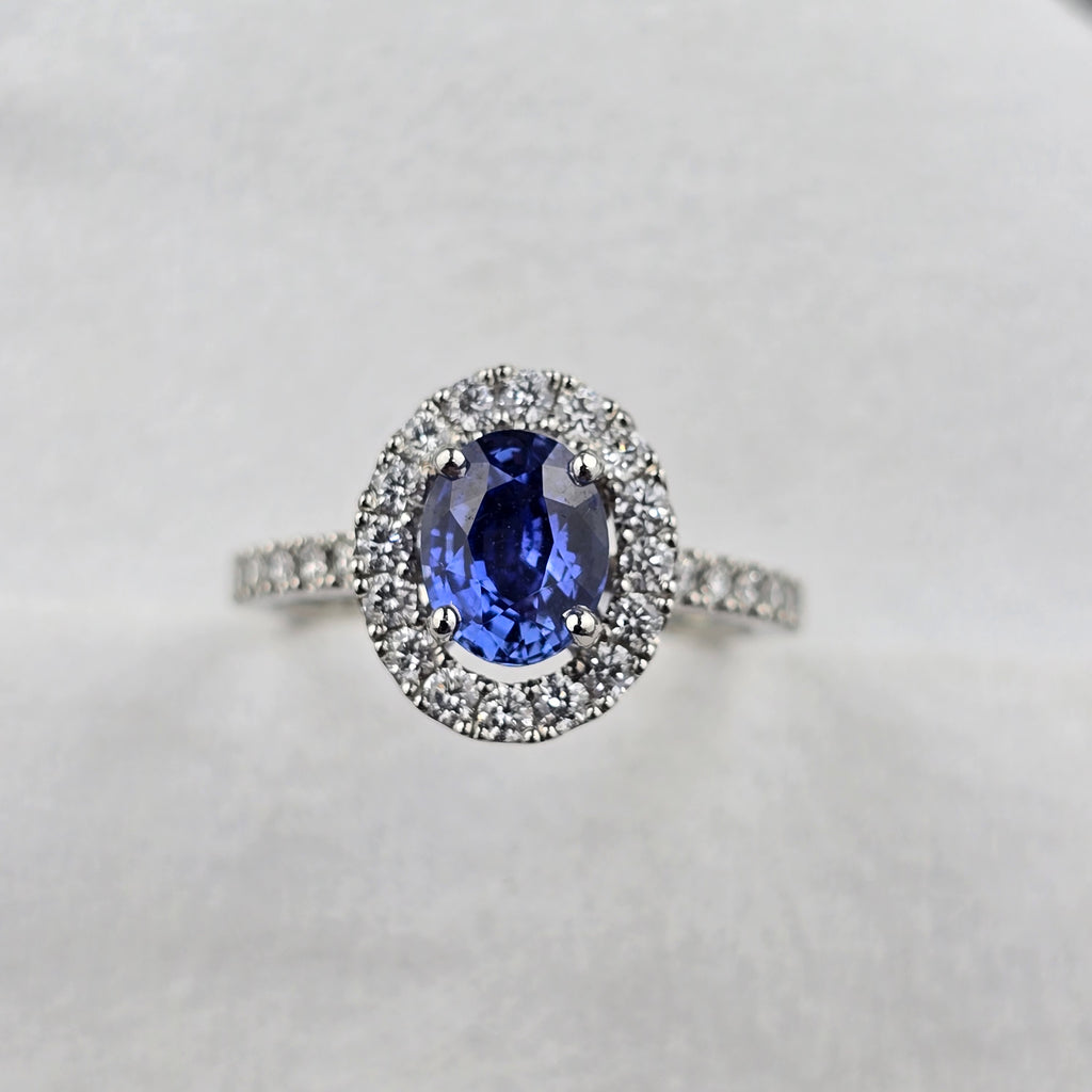 Oval Sapphire and Diamond  Halo Ring