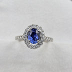 Oval Sapphire and Diamond  Halo Ring