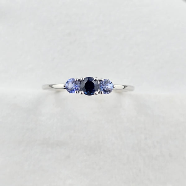 Sapphire Two Tone Trilogy Claw Set Ring