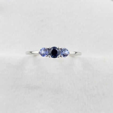 Sapphire Two Tone Trilogy Claw Set Ring