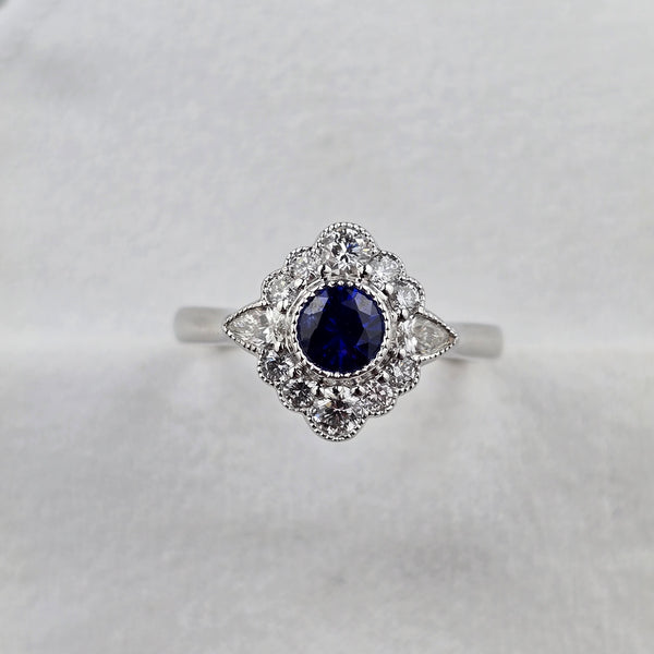 Vintage Cluster Sapphire and Diamond Ring