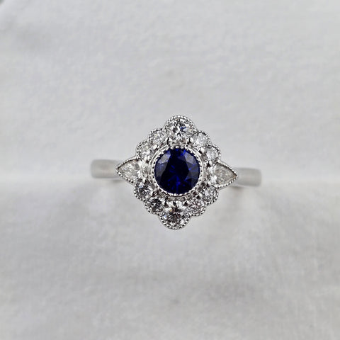 Vintage Cluster Sapphire and Diamond Ring
