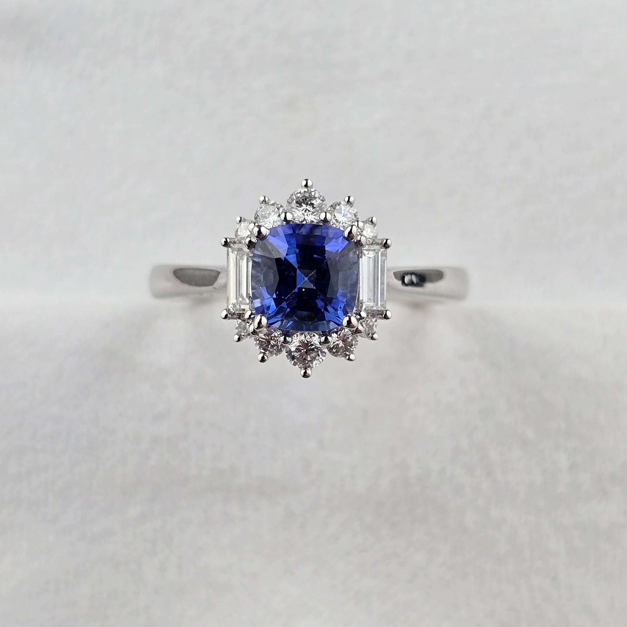 Sapphire and Diamond Vintage Cushion Cluster Ring