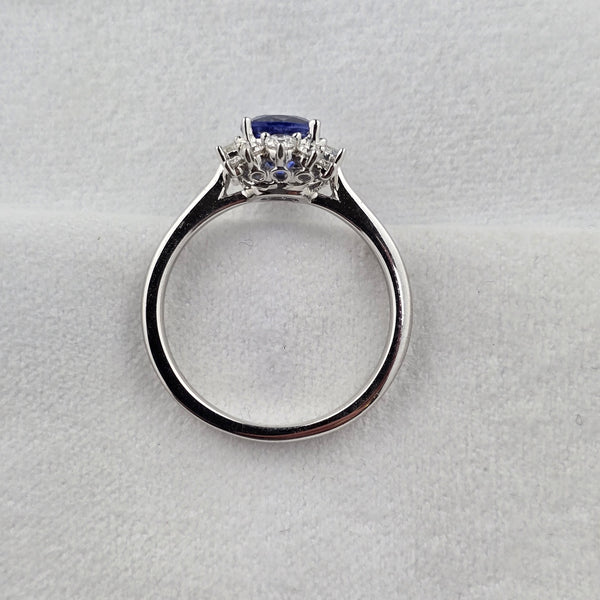 Sapphire and Diamond Vintage Cushion Cluster Ring
