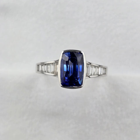 Elongated Cushion Sapphire Ring