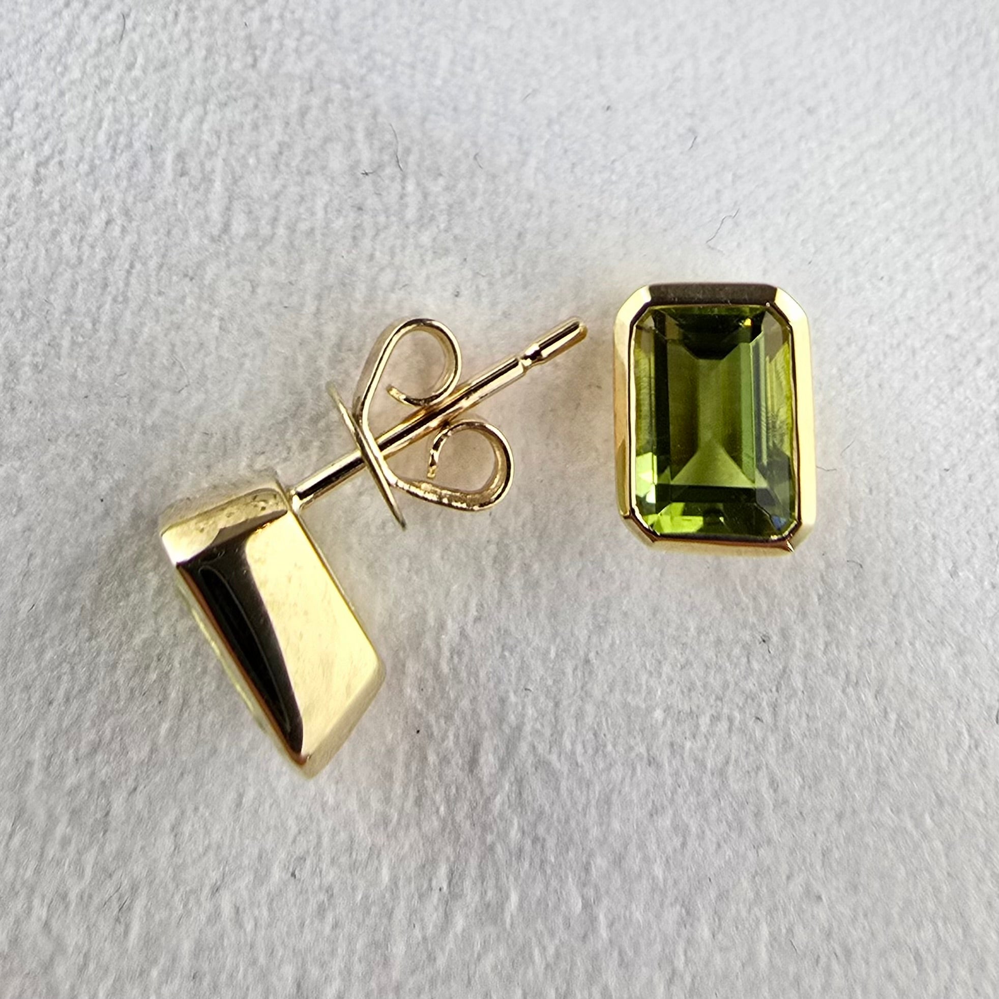 Octagonal Cut Peridot Stud Earrings