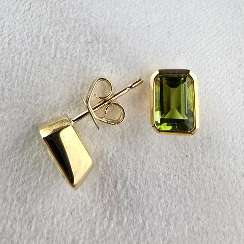Octagonal Cut Peridot Stud Earrings