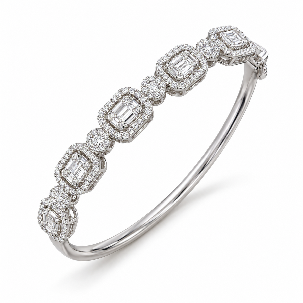 Baguette and Round Diamond Bangle